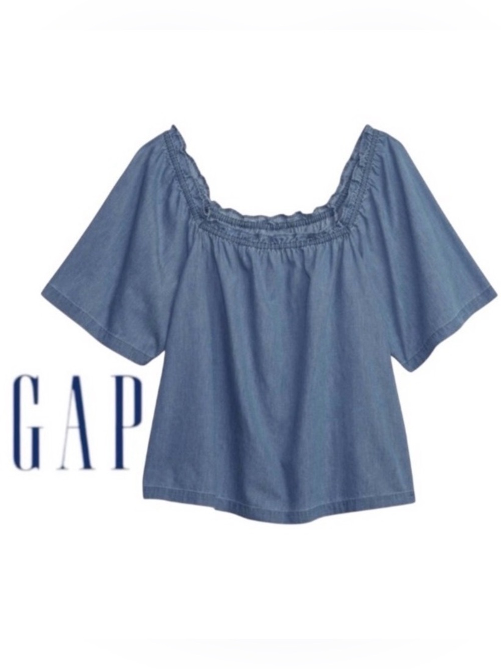 XXL GAP 100% Cotton Denim Flutter Sleeve Top, NWT